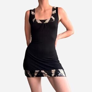 Express black square neck sequin sparkle mini dress - size XS